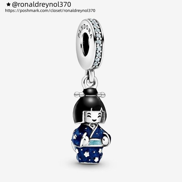 Pandora Japanese Doll in Blue Kimono Dangle Charm - Picture 1 of 5